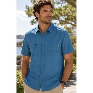 Marmot Mens Button Up Innesdale Short Sleeve Shirt Size M Teal Outdoor Hiking